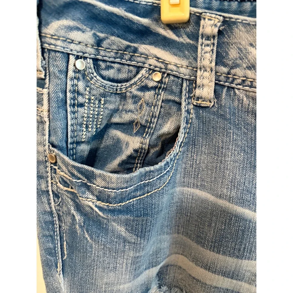 Vintage Amethyst Jeans Blue Distressed Embroidered Bootcut Flare Low Rise Y2K